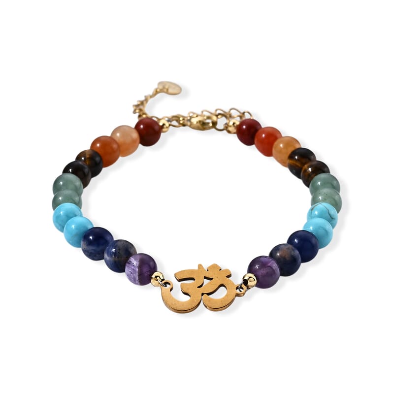 Multi Gemstone 40.00 ctw Beaded Bracelet in Goldtone (7-9In)