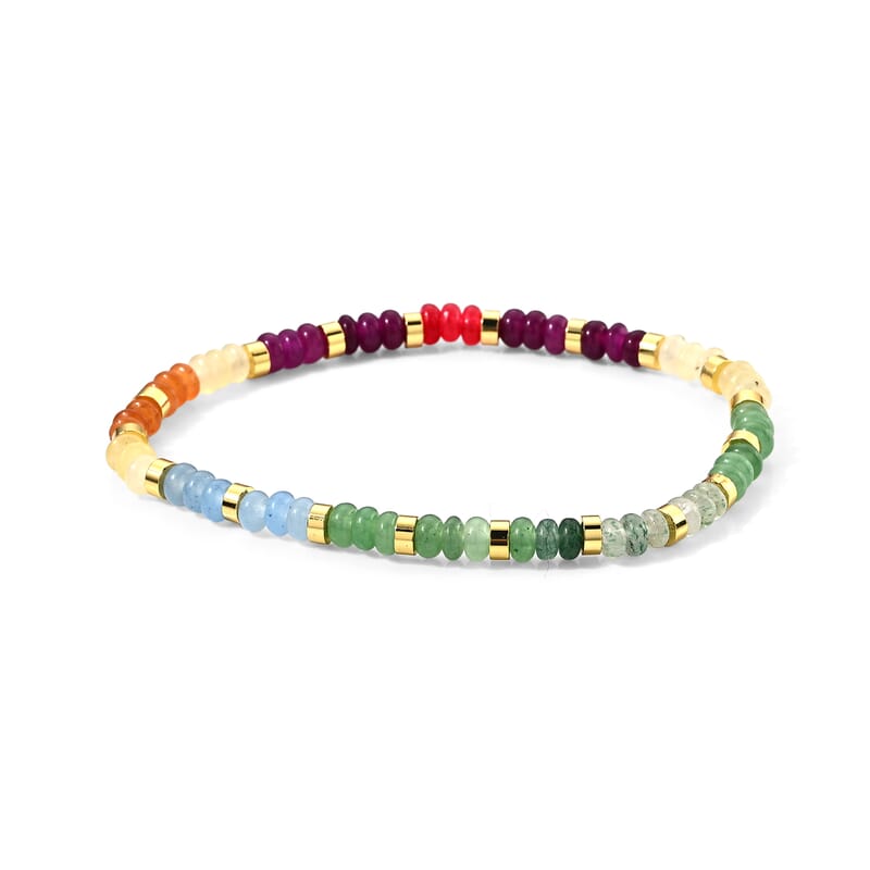 Multi Color Quartzite 20.00 ctw Beaded Bracelet in Goldtone (6.5-7In)