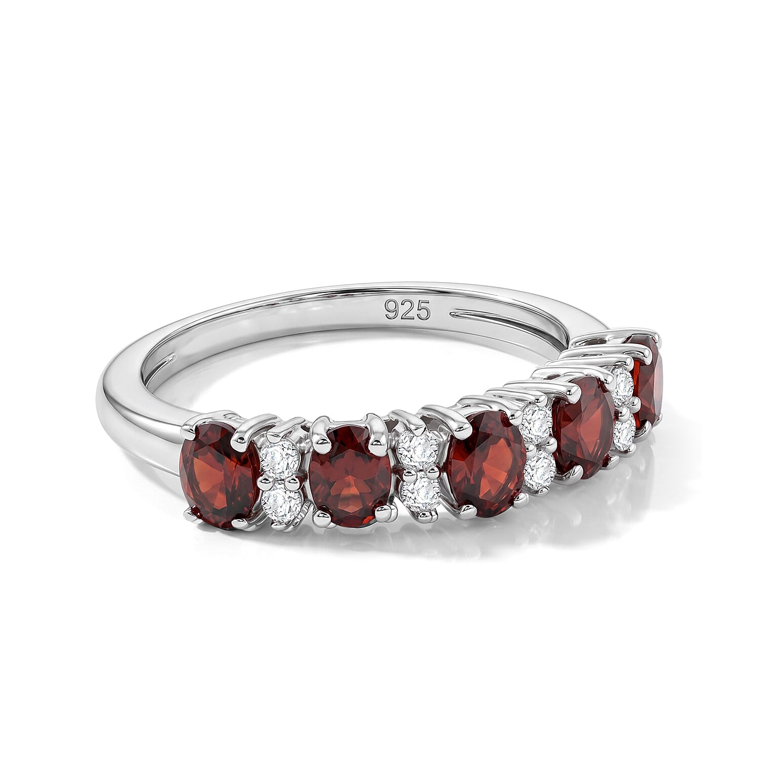 Mozambique Garnet and Simulated Diamond 0.80 ctw Ring in Sterling Silver (Size 5.0)