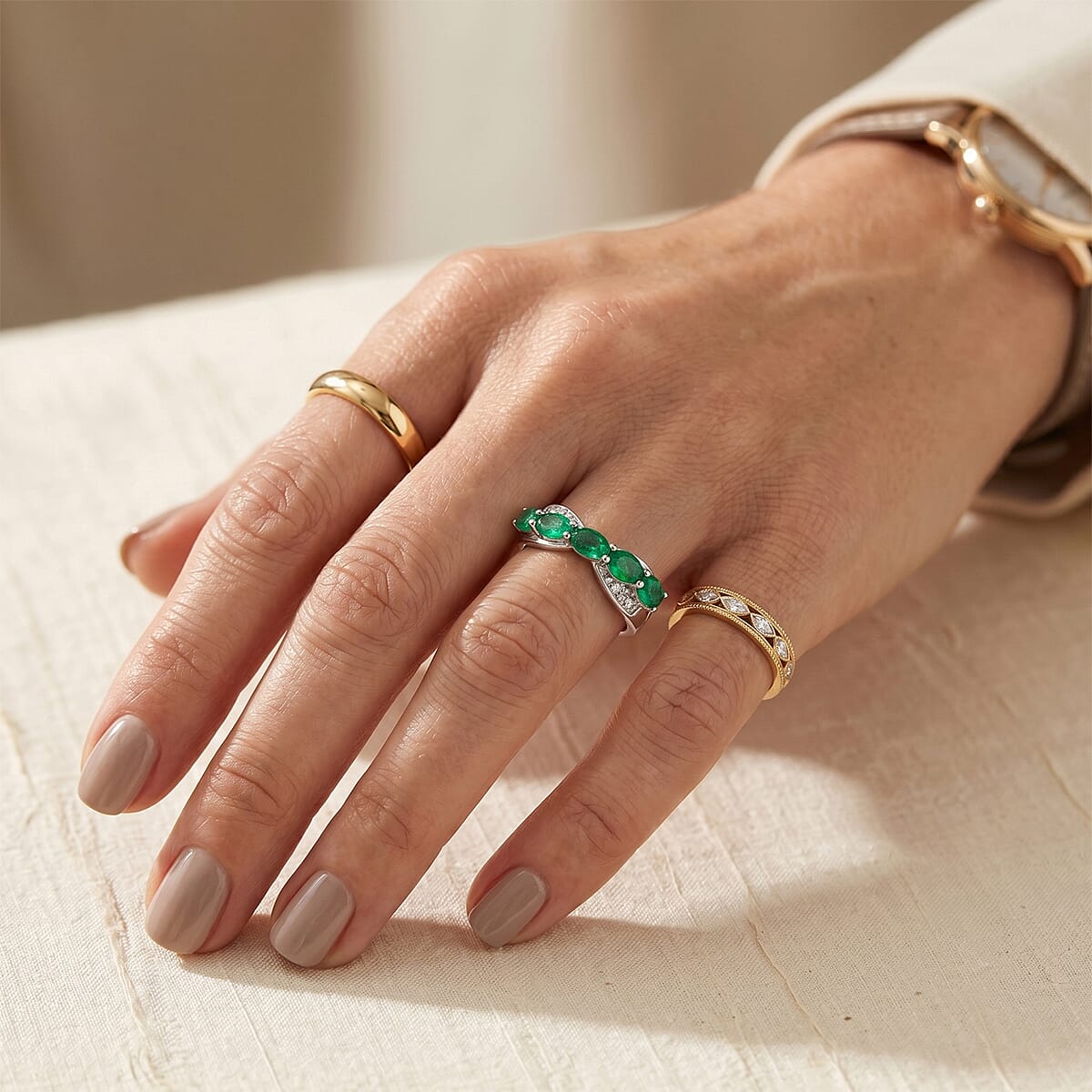Kagem Zambian Emerald 0.70 ctw Ring in Sterling Silver (Size 8.0) image number 2