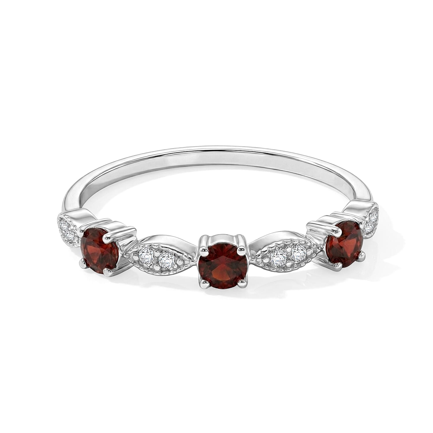 Mozambique Garnet and Simulated Diamond 0.30 ctw Ring in Sterling Silver (Size 7.0)