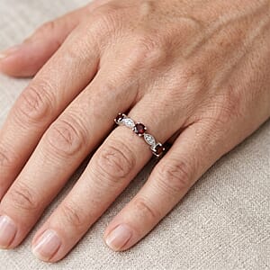 Mozambique Garnet and Simulated Diamond 0.30 ctw Ring in Sterling Silver (Size 7.0)