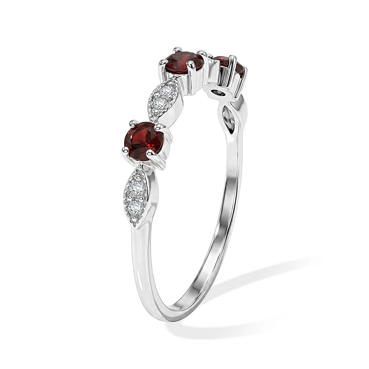 Mozambique Garnet and Simulated Diamond 0.30 ctw Ring in Sterling Silver (Size 7.0) image number 3