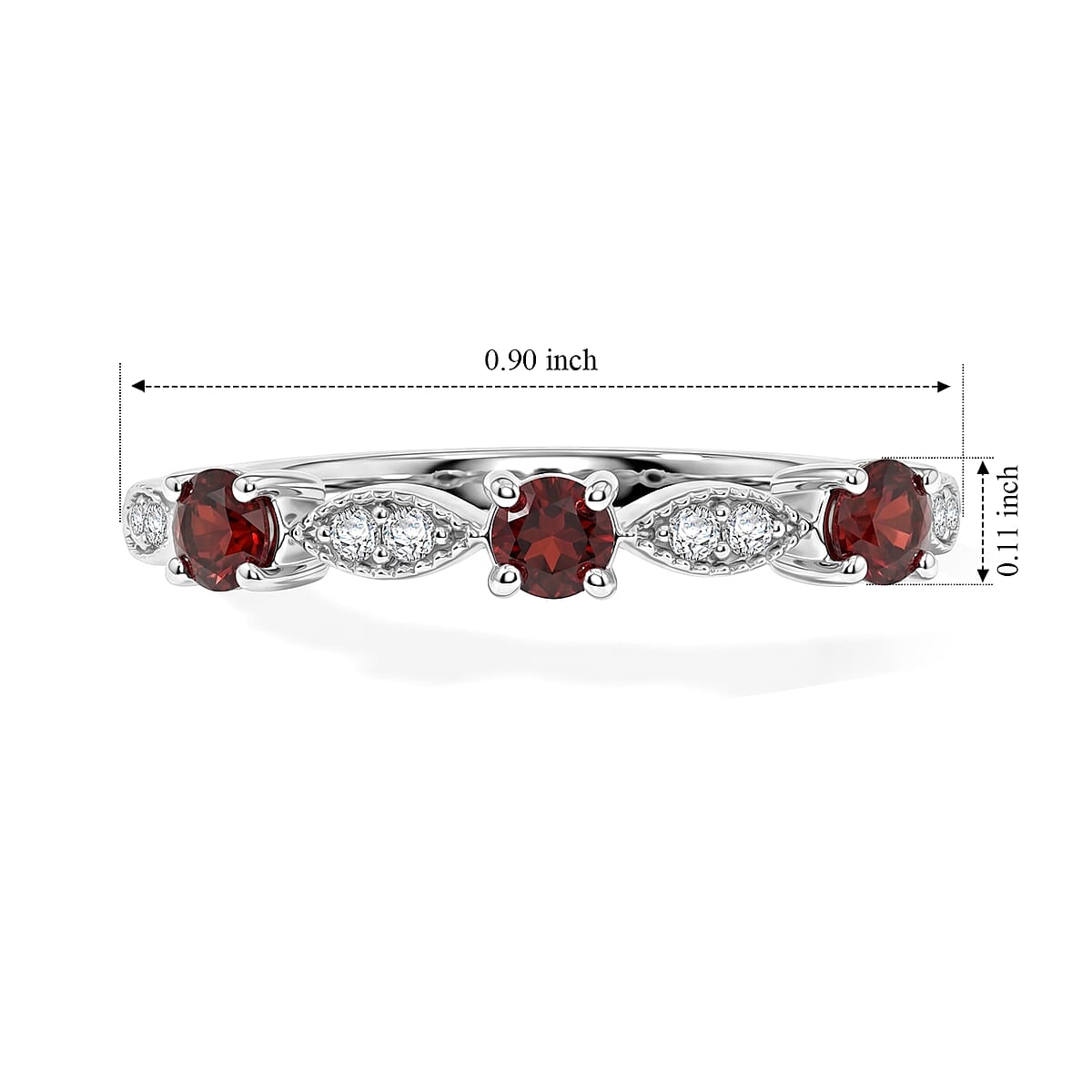 Mozambique Garnet and Simulated Diamond 0.30 ctw Ring in Sterling Silver (Size 7.0) image number 5