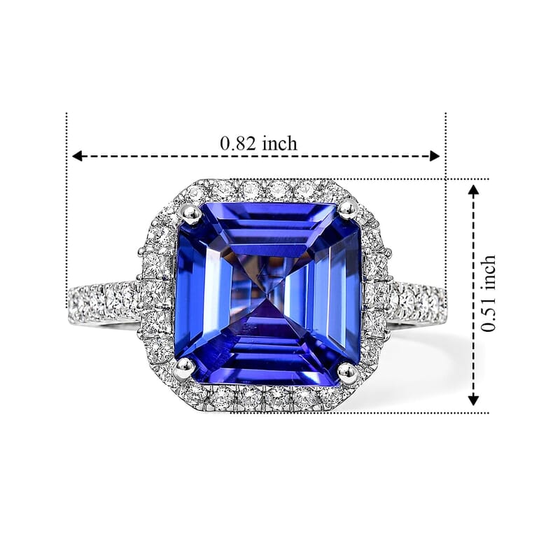Certified and Appraised Rhapsody 950 Platinum AAAA Asscher Cut Tanzanite, Diamond (E-F, VS) (0.49cts) Ring (Size 5.0) (5.50 g) 4.22 ctw