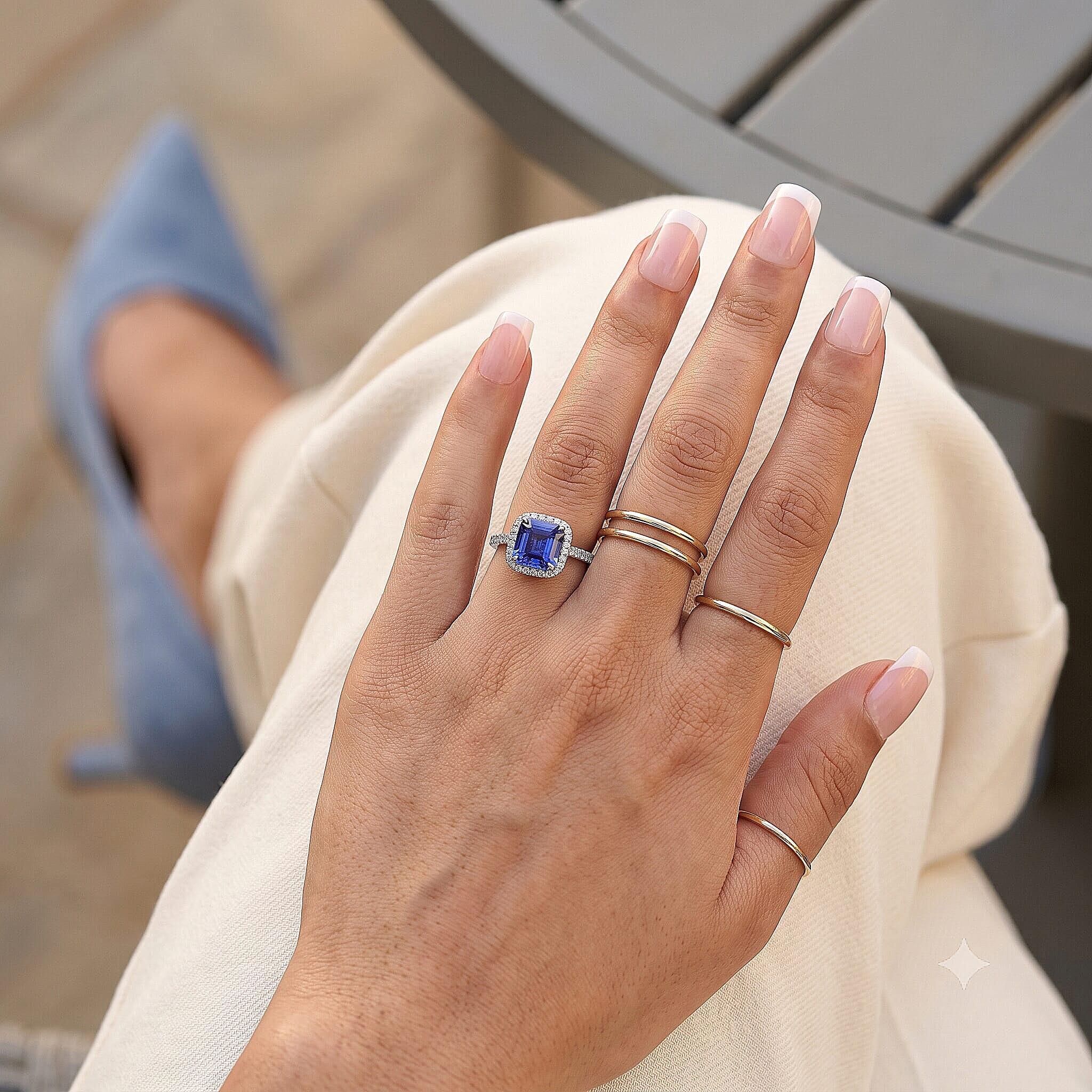Certified and Appraised Rhapsody 950 Platinum AAAA Asscher Cut Tanzanite, Diamond (E-F, VS) (0.49cts) Ring (Size 5.0) (5.50 g) 4.22 ctw