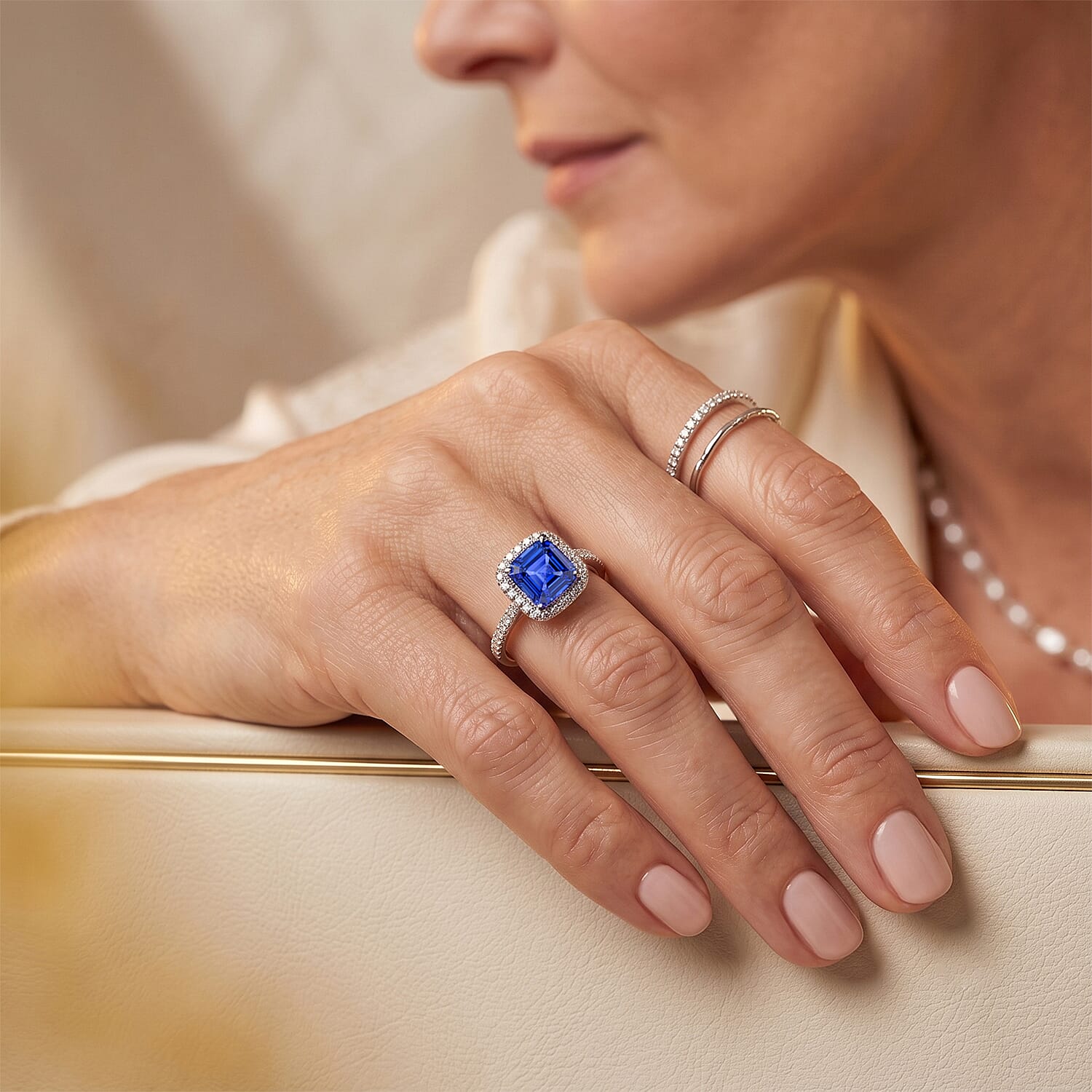Certified and Appraised Rhapsody AAAA Asscher Cut Tanzanite and Diamond E-F VS 4.22 ctw Ring in 950 Platinum (Size 8.0) 5.50 Grams