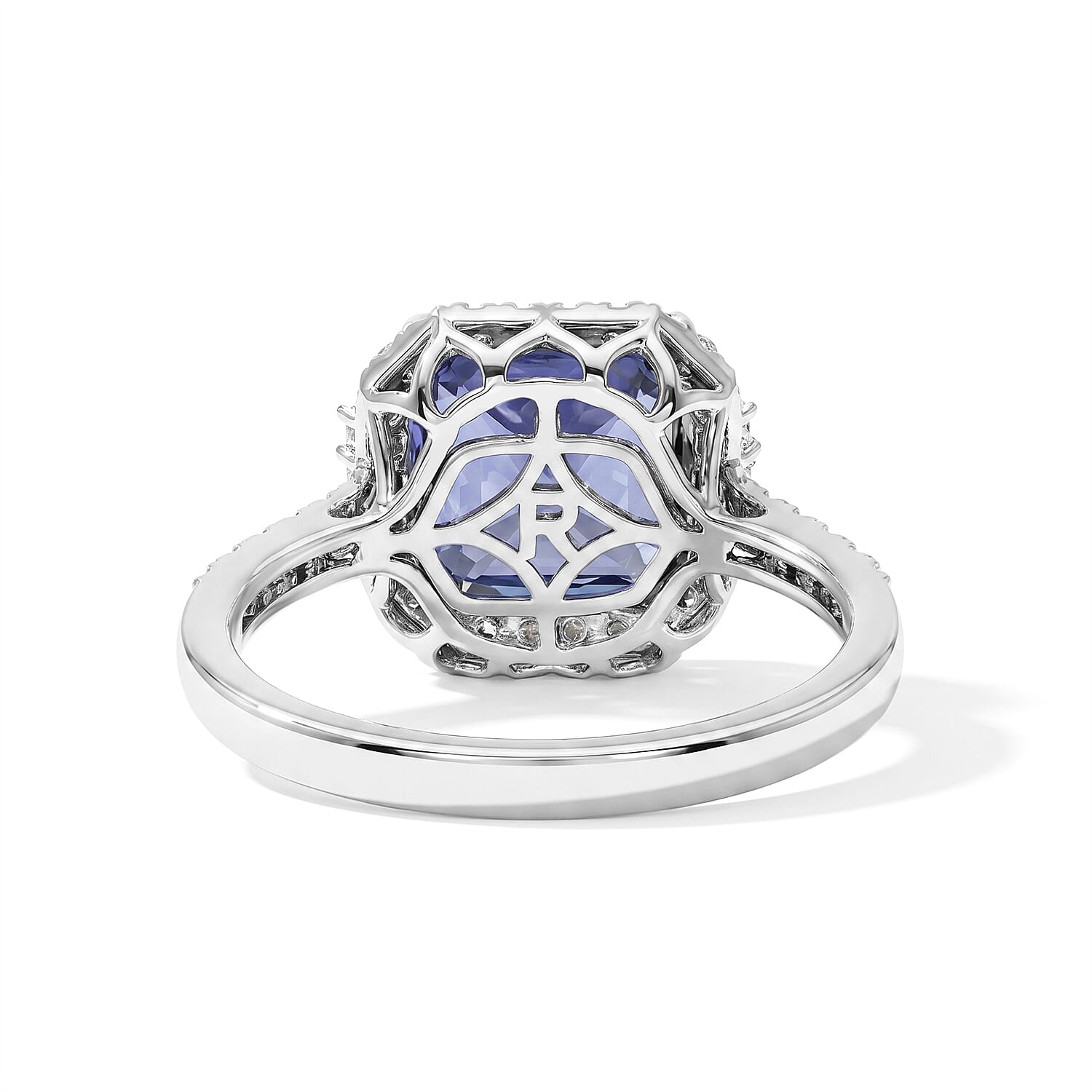 Certified and Appraised Rhapsody AAAA Asscher Cut Tanzanite and Diamond E-F VS 4.22 ctw Ring in 950 Platinum (Size 8.0) 5.50 Grams