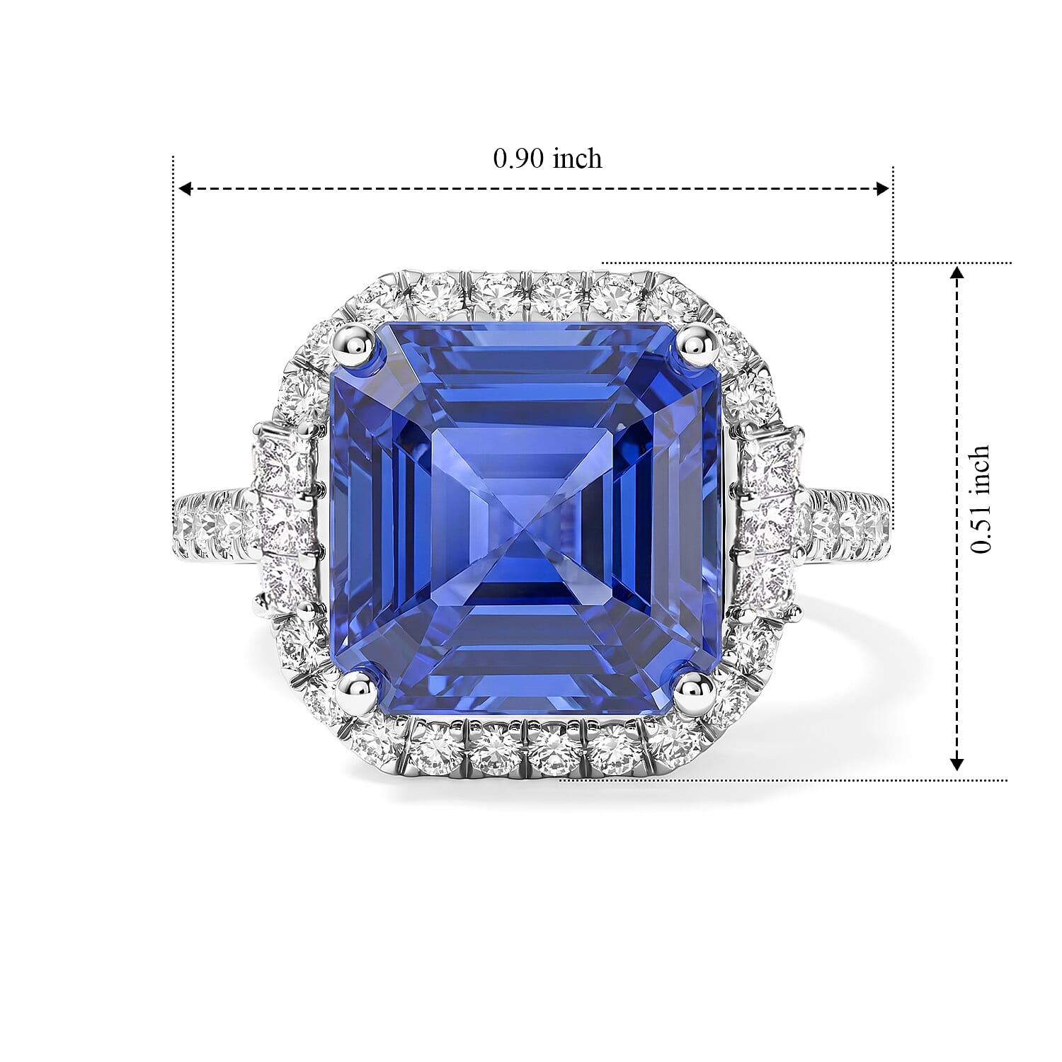 Certified and Appraised Rhapsody AAAA Asscher Cut Tanzanite and Diamond E-F VS 4.22 ctw Ring in 950 Platinum (Size 8.0) 5.50 Grams