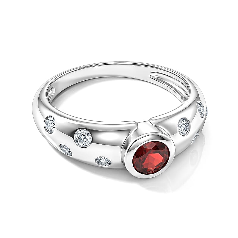 Mozambique Garnet and Simulated Diamond 1.00 ctw Ring in Sterling Silver (Size 7.0)