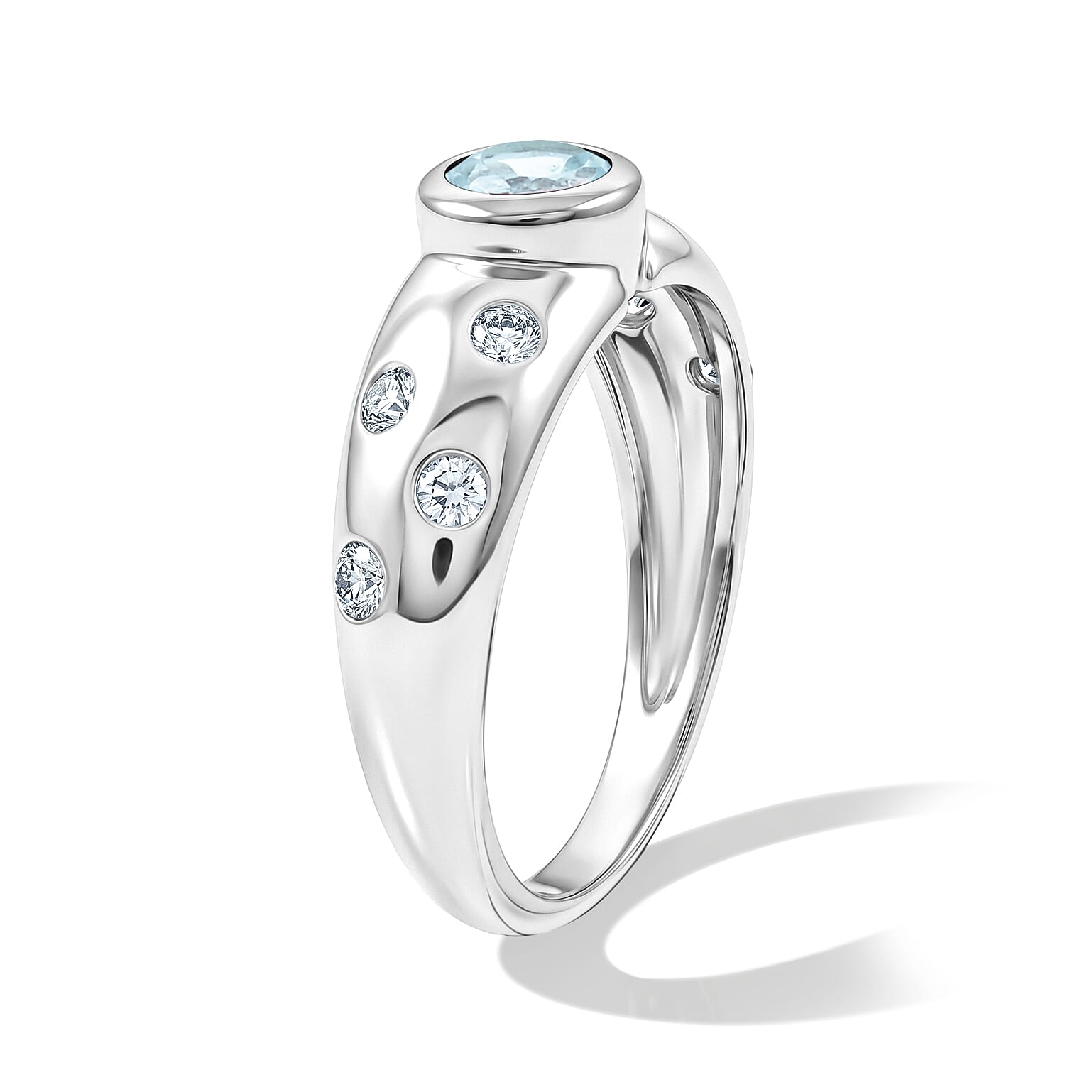 Aquamarine and Simulated Diamond 1.00 ctw Ring in Sterling Silver (Size 7.0)