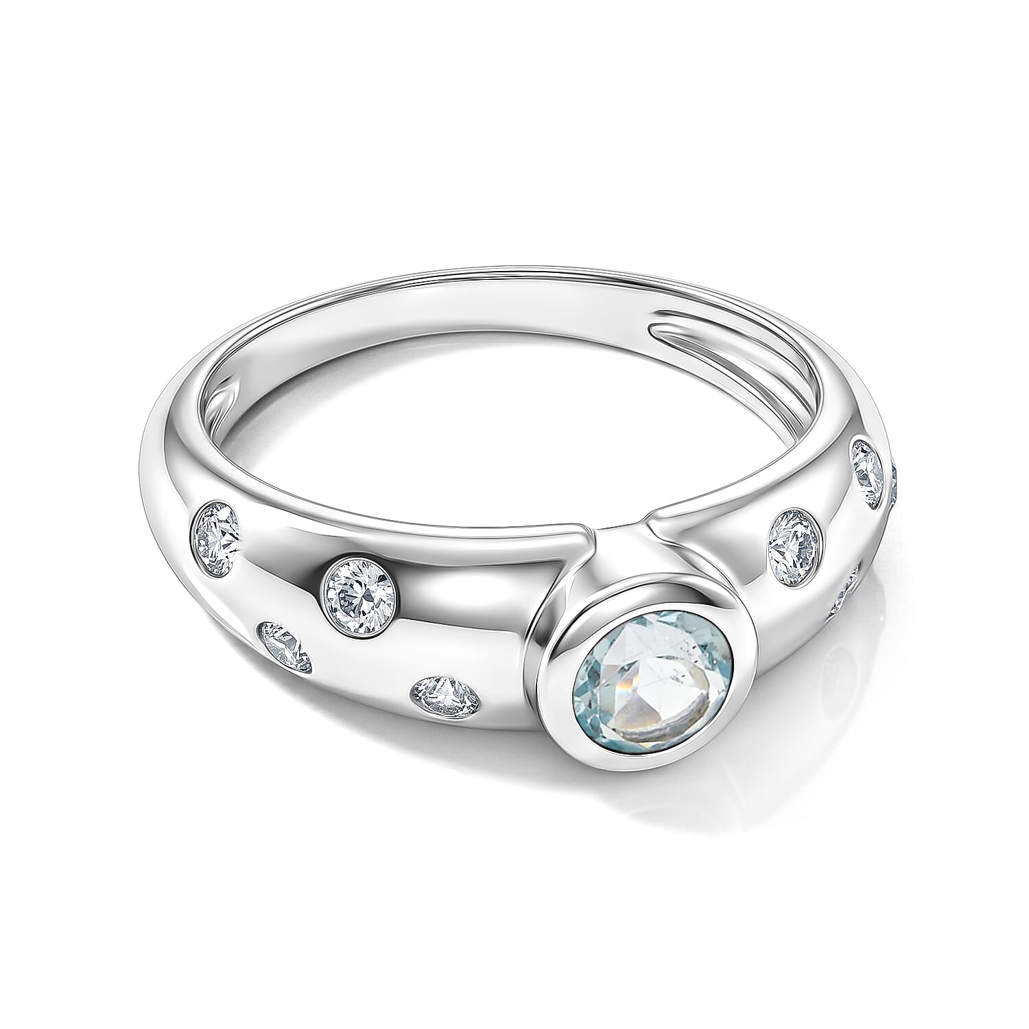 Aquamarine and Simulated Diamond 1.00 ctw Ring in Sterling Silver (Size 8.0)