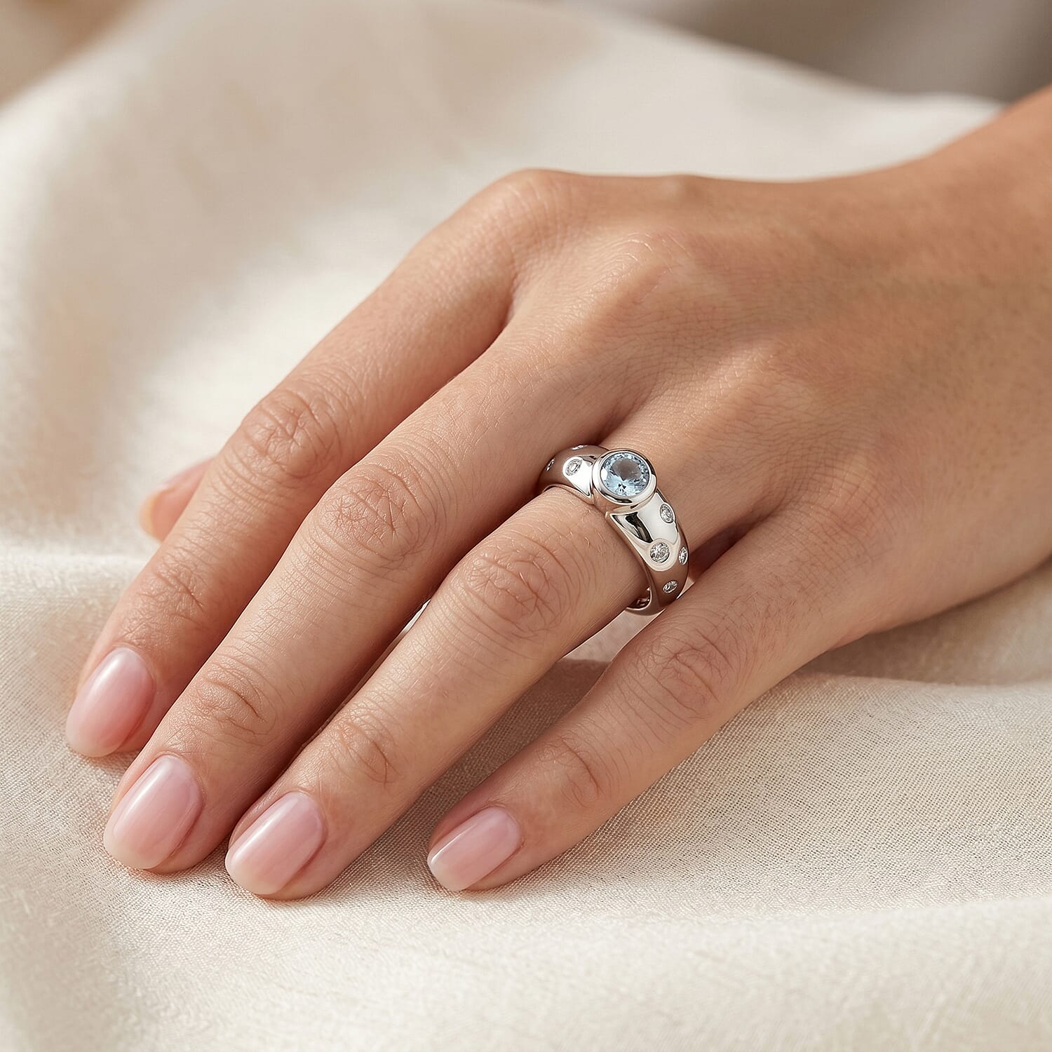 Aquamarine and Simulated Diamond 1.00 ctw Ring in Sterling Silver (Size 8.0)