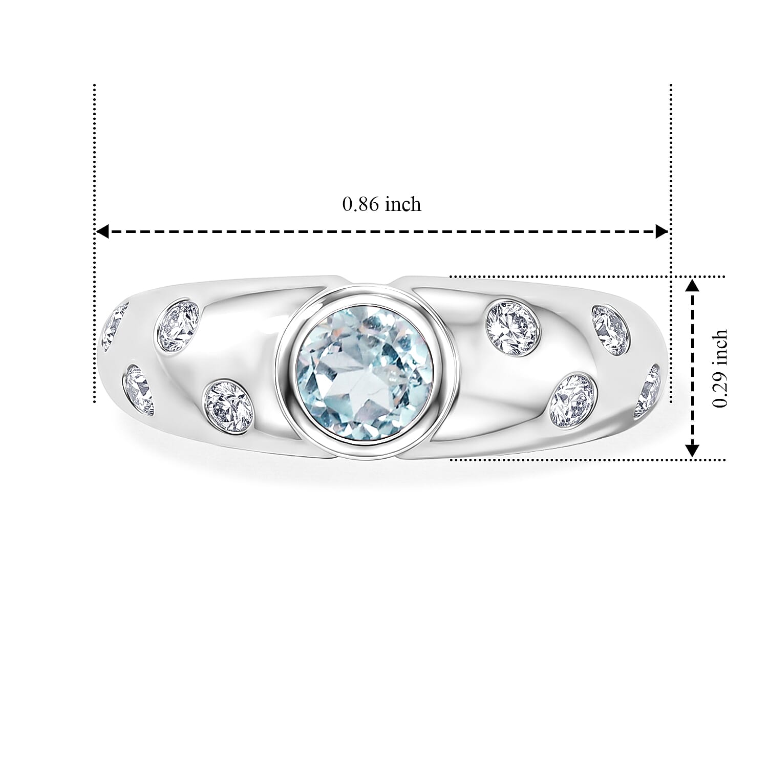 Aquamarine and Simulated Diamond 1.00 ctw Ring in Sterling Silver (Size 8.0)
