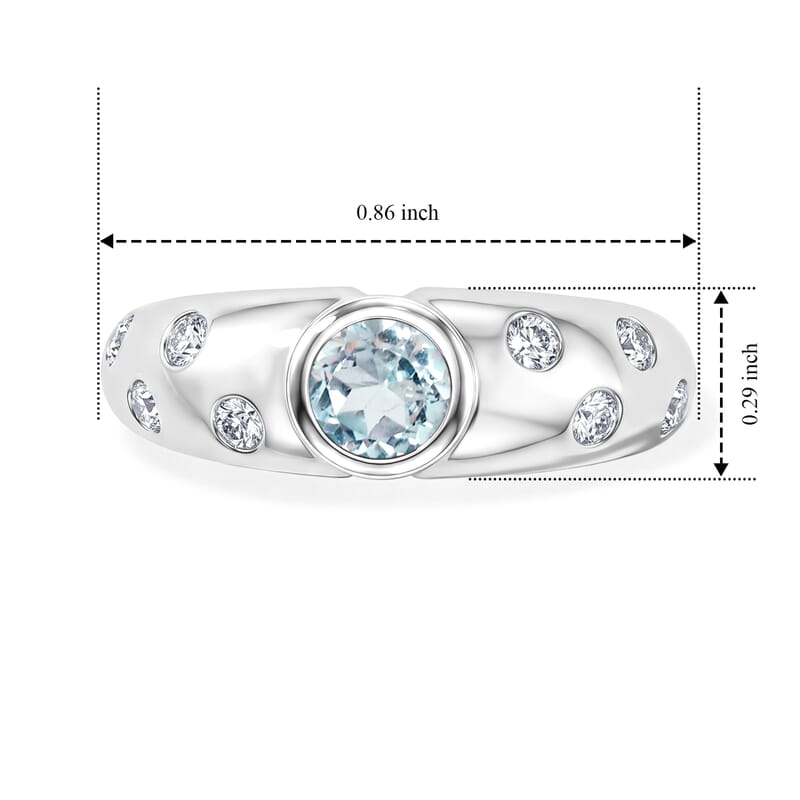 Aquamarine and Simulated Diamond 1.00 ctw Ring in Sterling Silver (Size 8.0)