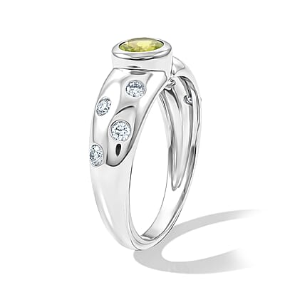 Hebei Peridot and Simulated Diamond 1.00 ctw Ring in Sterling Silver (Size 7.0)