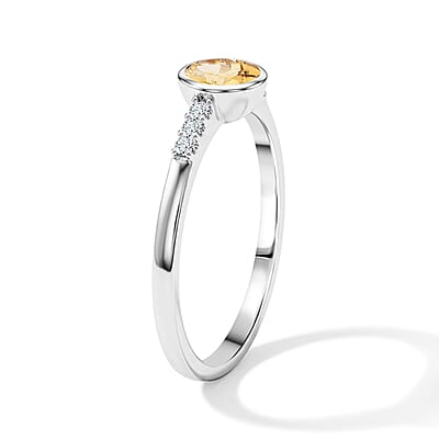 Brazilian Citrine and Simulated Diamond 0.65 ctw Ring in Sterling Silver (Size 7.0)