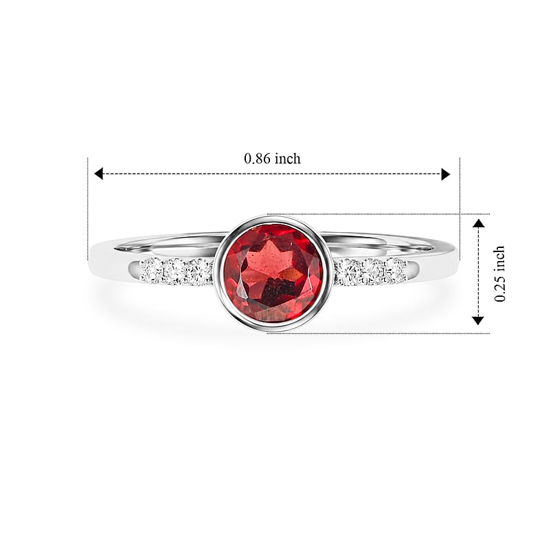 Mozambique Garnet and Simulated Diamond 0.65 ctw Ring in Sterling Silver (Size 7.0)