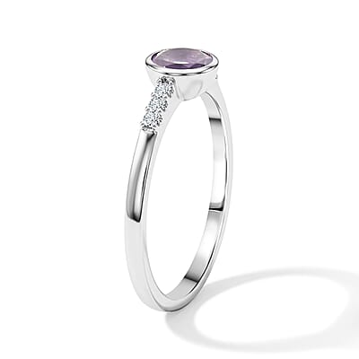 Amethyst and Simulated Diamond 0.65 ctw Ring in Sterling Silver (Size 7.0)