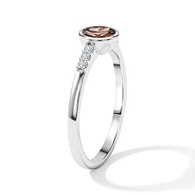 Smoky Quartz and Simulated Diamond 0.65 ctw Ring in Sterling Silver (Size 7.0)
