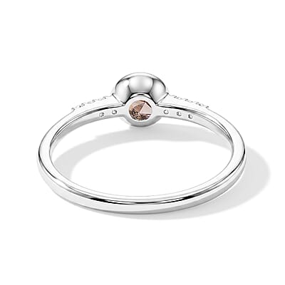 Smoky Quartz and Simulated Diamond 0.65 ctw Ring in Sterling Silver (Size 7.0)