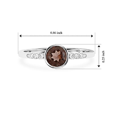 Smoky Quartz and Simulated Diamond 0.65 ctw Ring in Sterling Silver (Size 7.0)