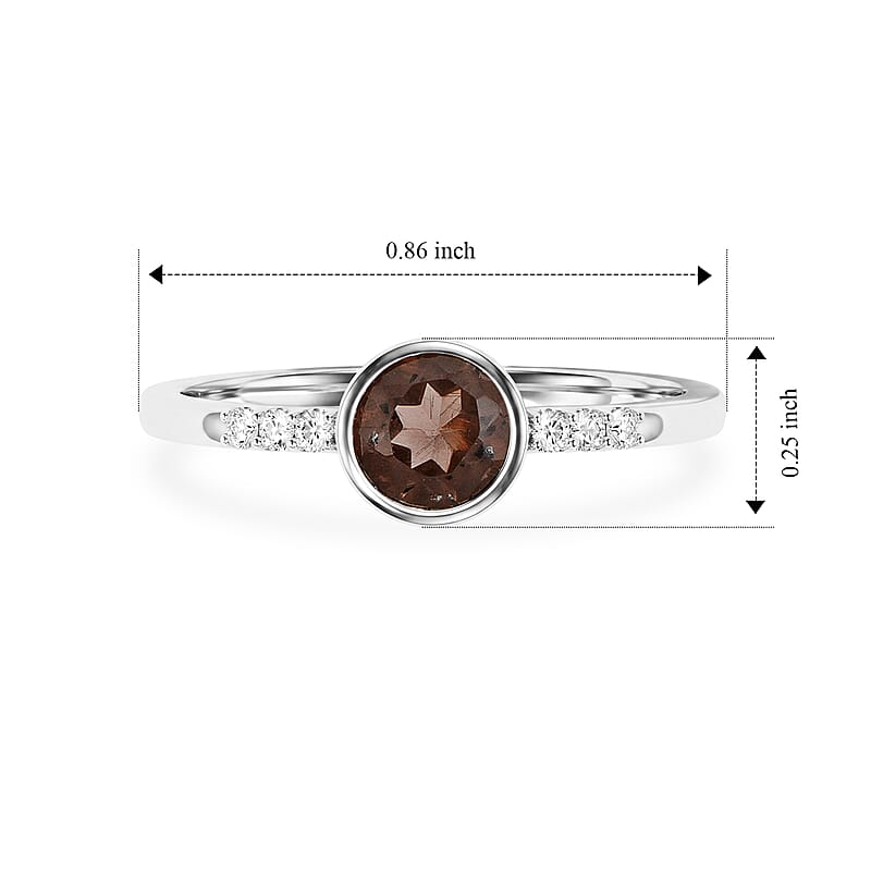 Smoky Quartz and Simulated Diamond 0.65 ctw Ring in Sterling Silver (Size 8.0)