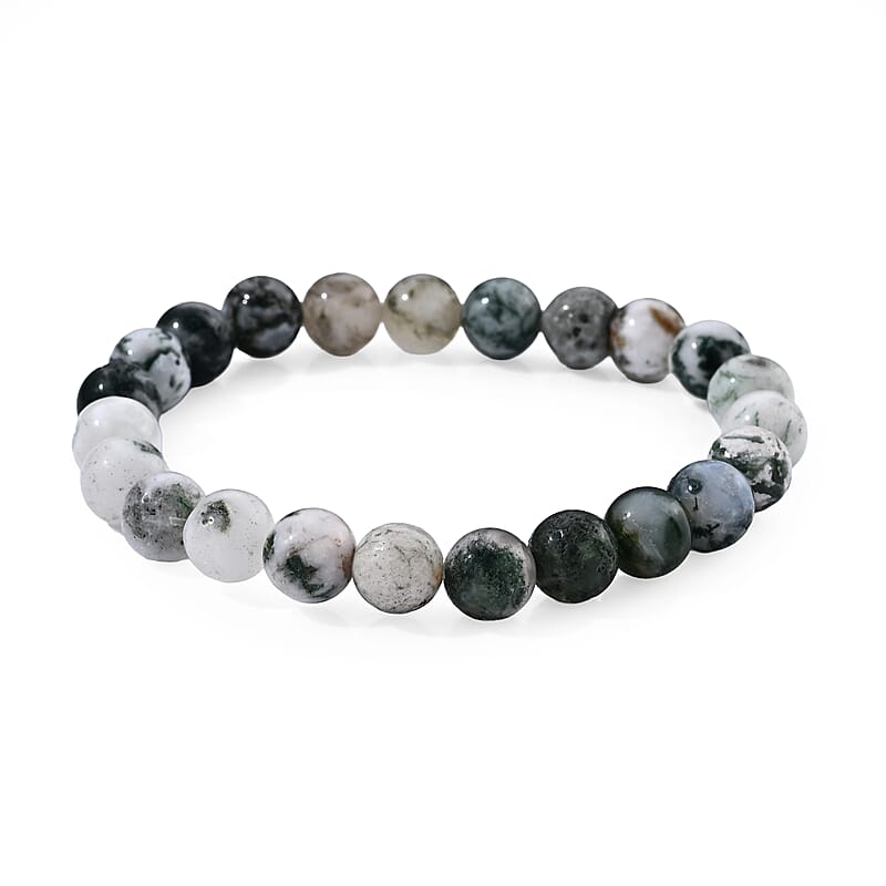Dendritic Agate 80.00 ctw Beaded Stretch Bracelet (6.25-7In)
