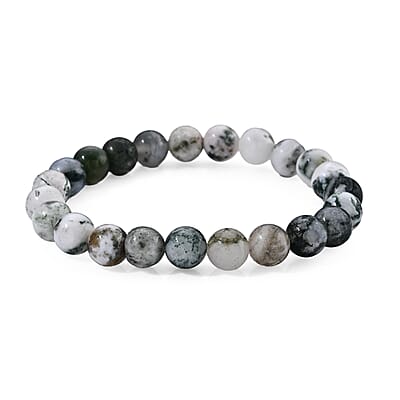 Dendritic Agate 80.00 ctw Beaded Stretch Bracelet (6.25-7In)