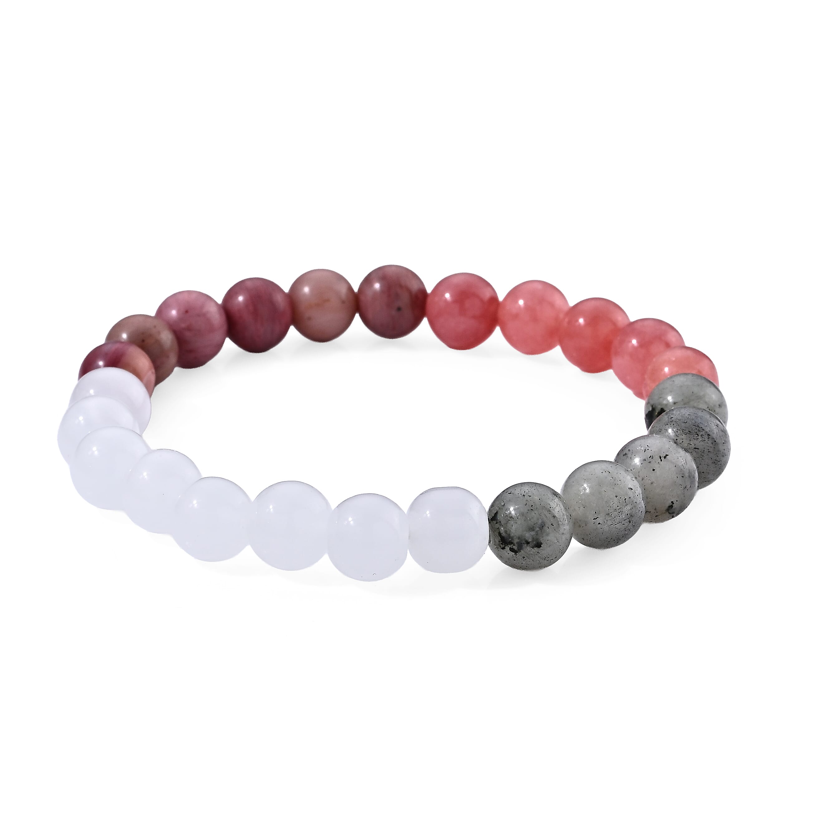 Glass and Pink Jasper 40.00 ctw Beaded Stretch Bracelet (6.25-6.75In)