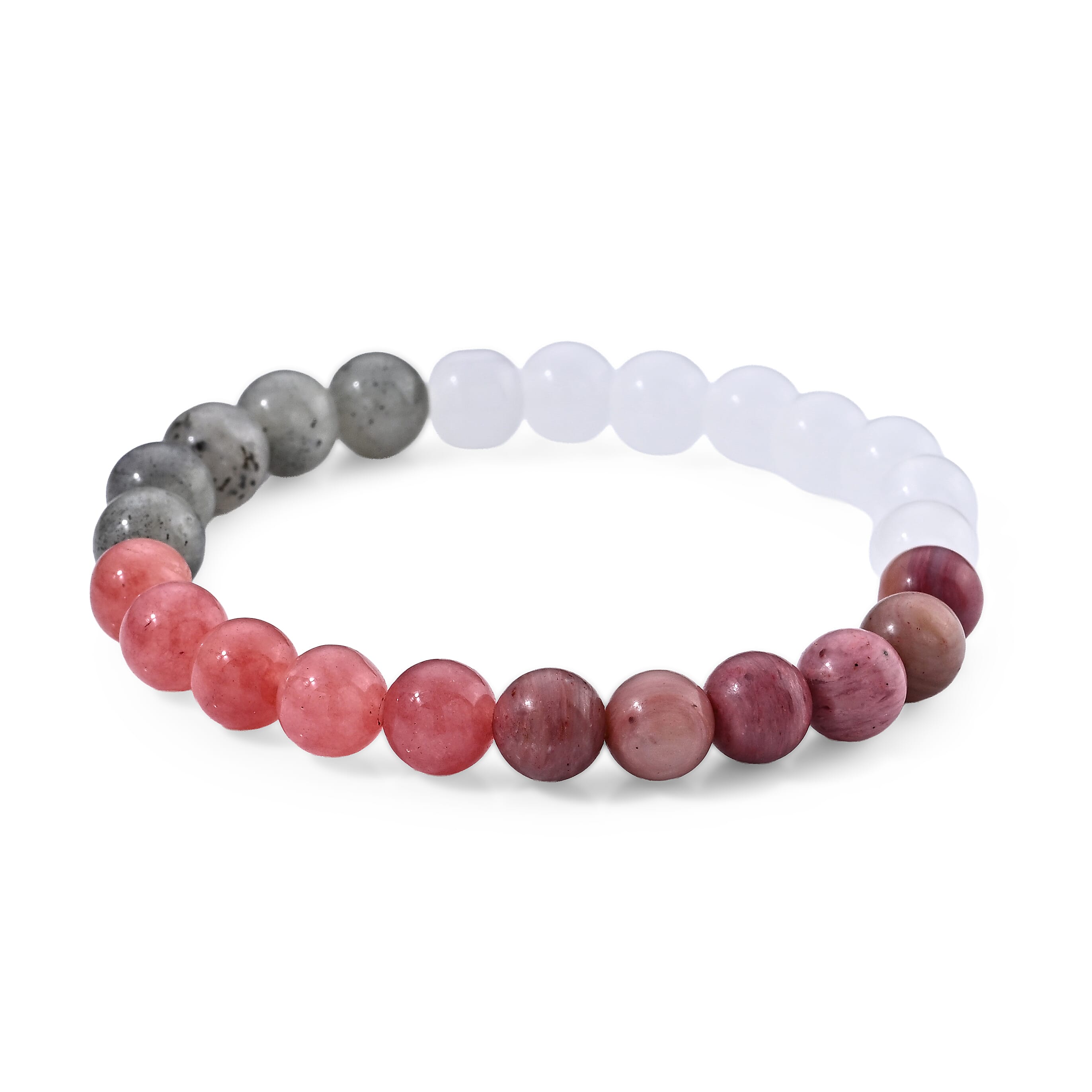 Glass and Pink Jasper 40.00 ctw Beaded Stretch Bracelet (6.25-6.75In)