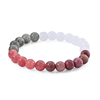 Glass and Pink Jasper 40.00 ctw Beaded Stretch Bracelet (6.25-6.75In)