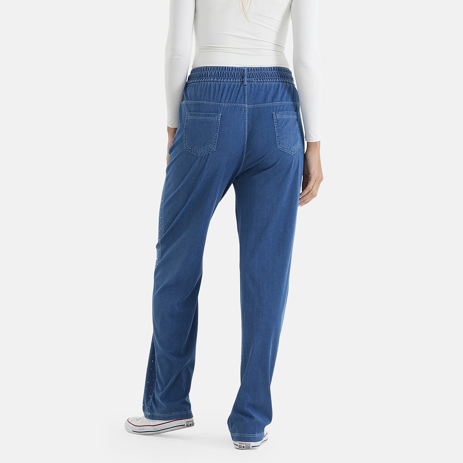 La Marey Dark Blue Crystal Rhinestone Denim Pant - One Size Missy