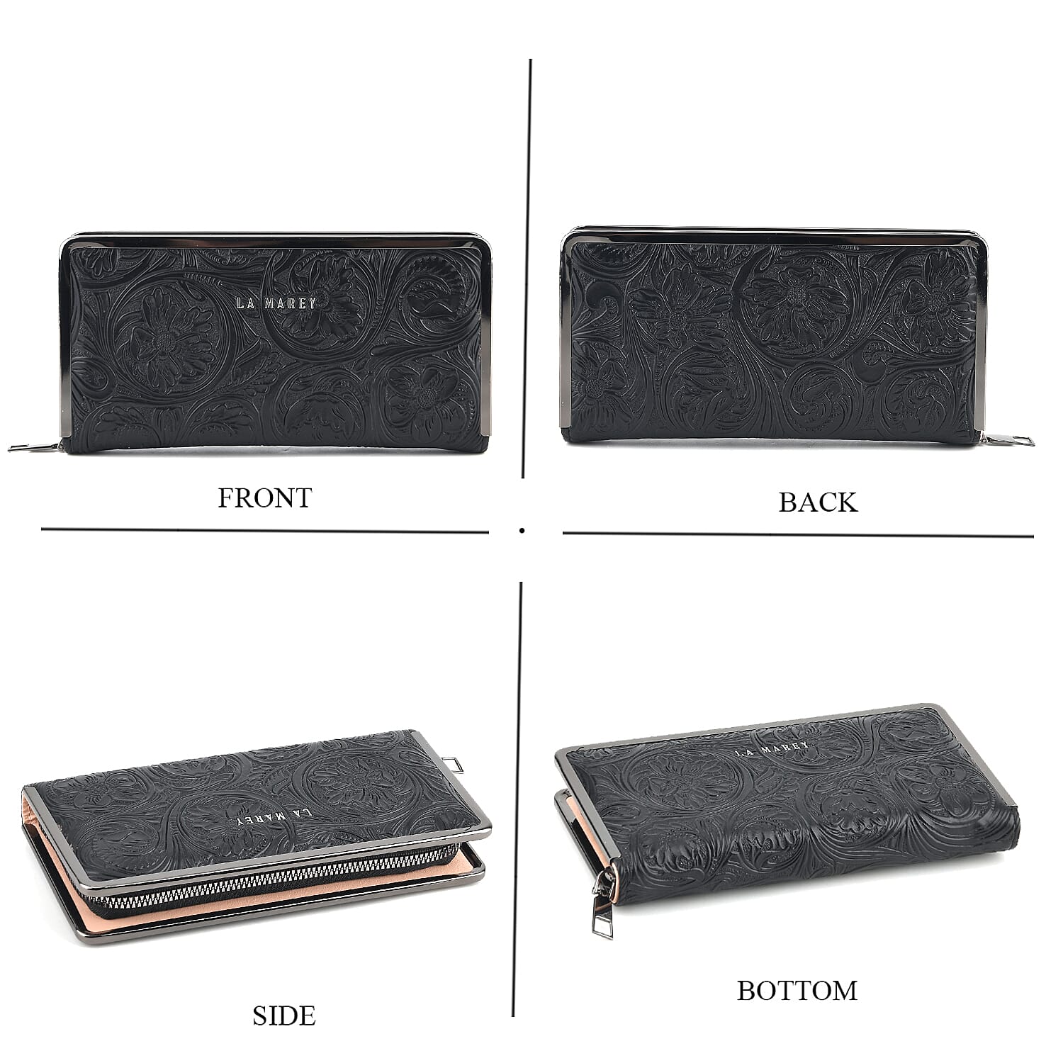 La Marey Set of 2 Black Embossed and Solid Faux Leather RFID Wallet