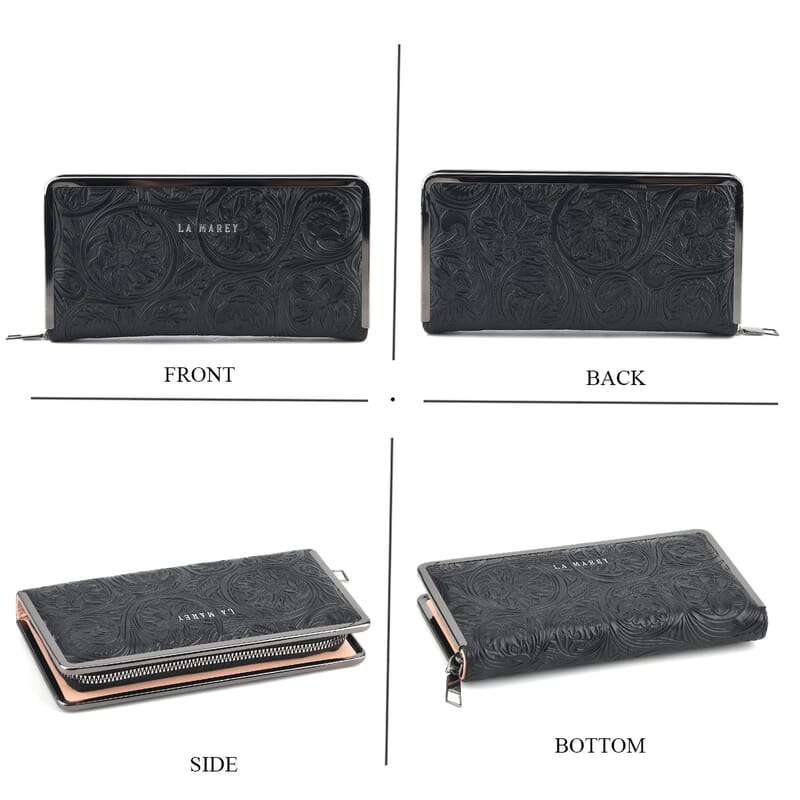 La Marey Set of 2 Black Embossed and Solid Faux Leather RFID Wallet