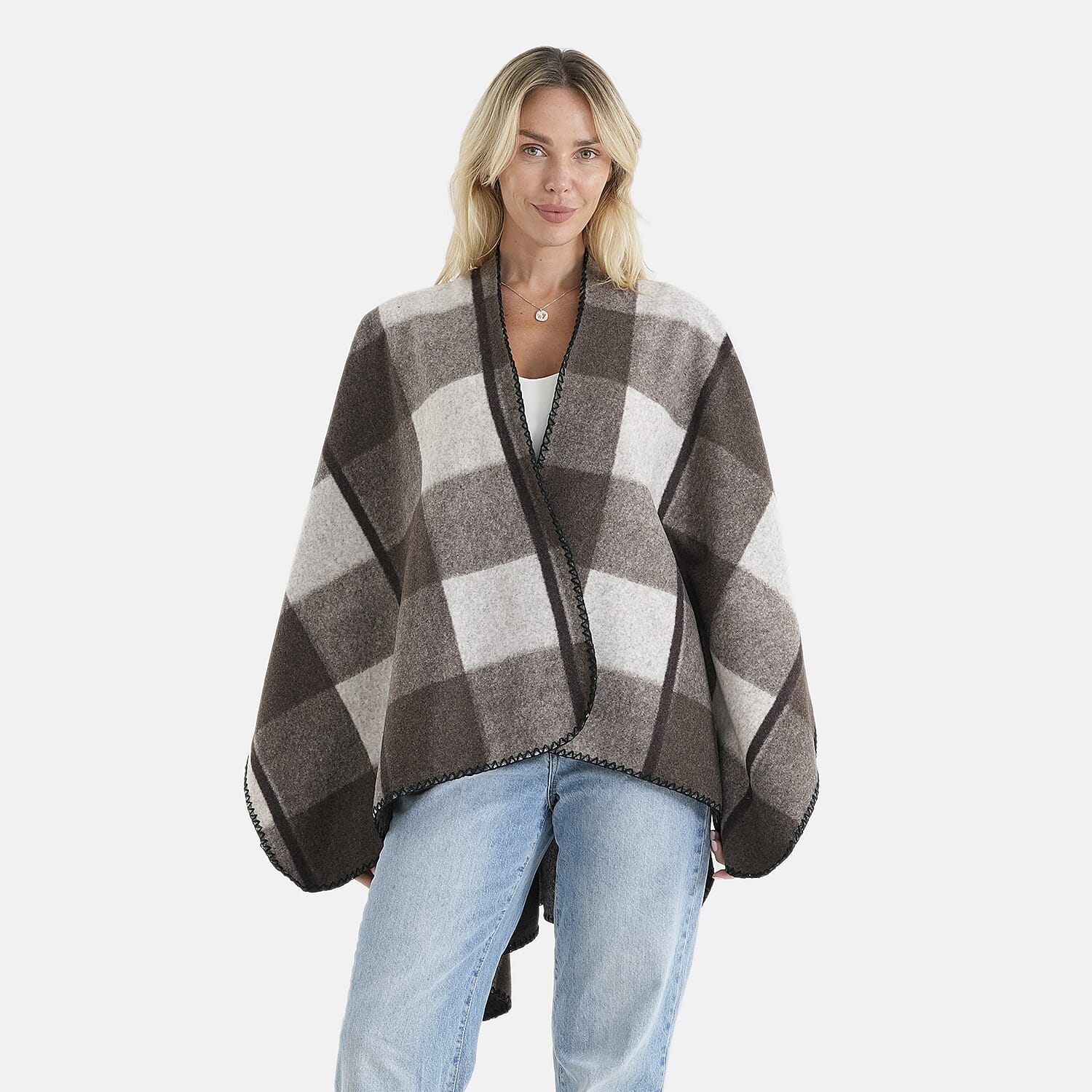 Closeout Black and White Checkered Pattern Shawl - One Size Fits Most