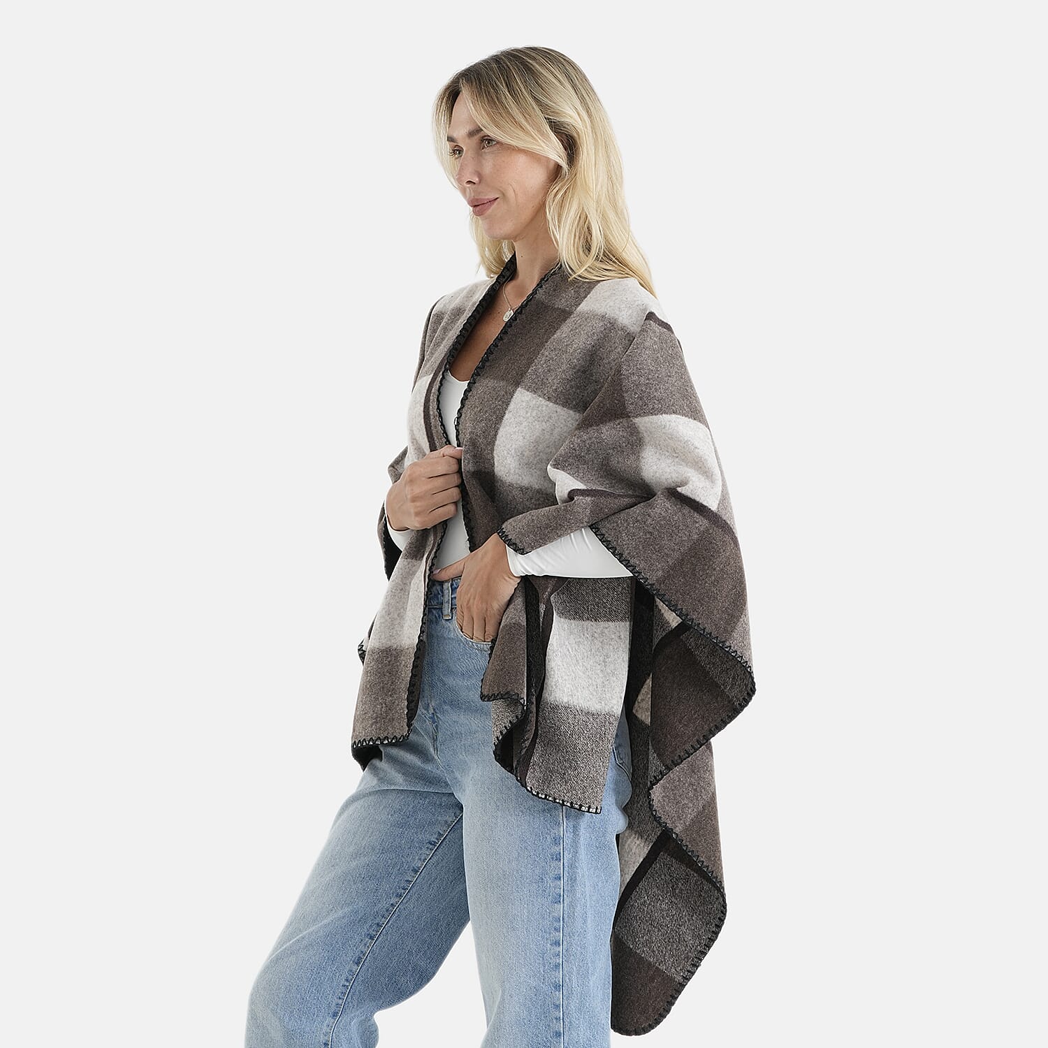 Closeout Black and White Checkered Pattern Shawl - One Size Fits Most