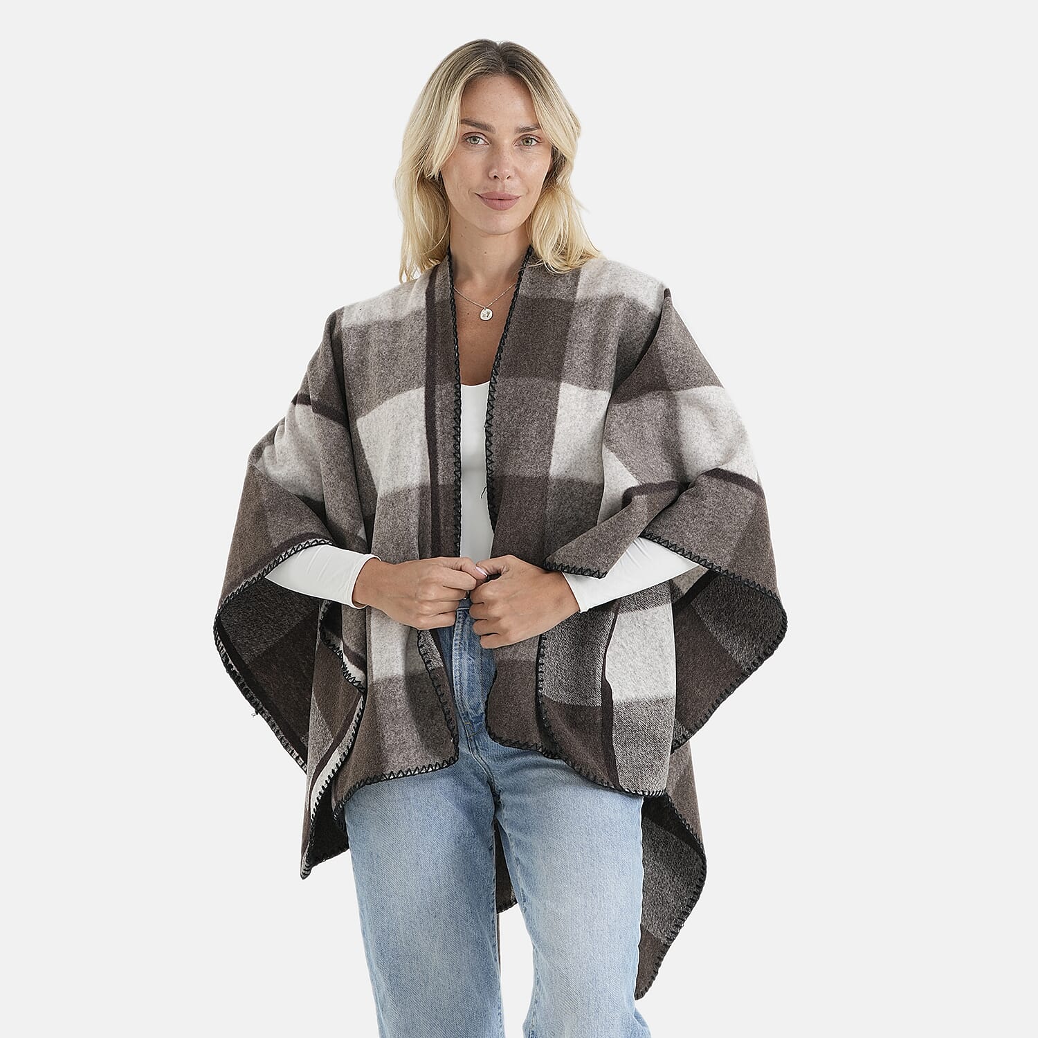 Closeout Black and White Checkered Pattern Shawl - One Size Fits Most