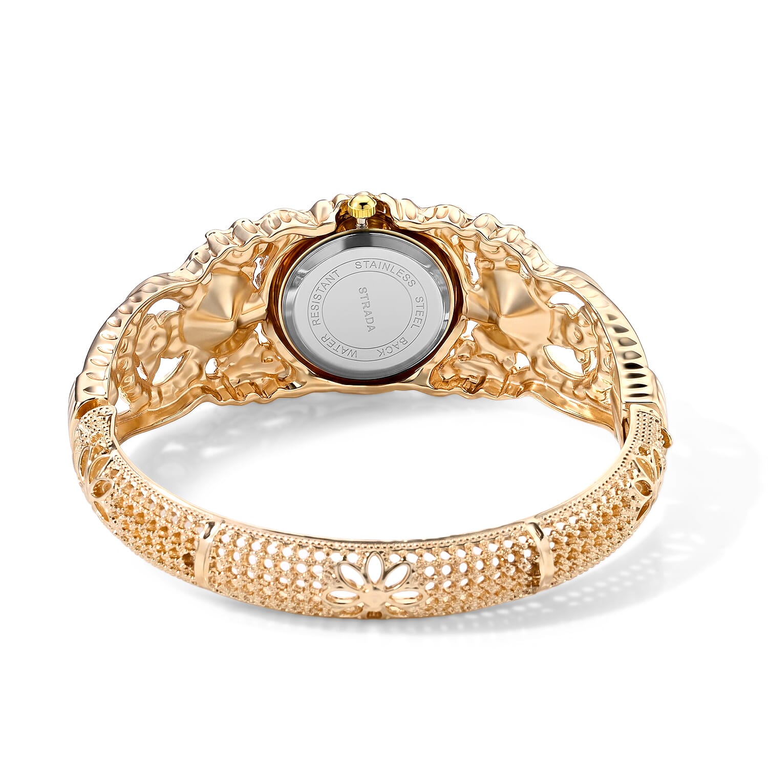 Strada Red Glass, Red Austrian Crystal Multi Color Enameled Floral Bangle Watch in Goldtone