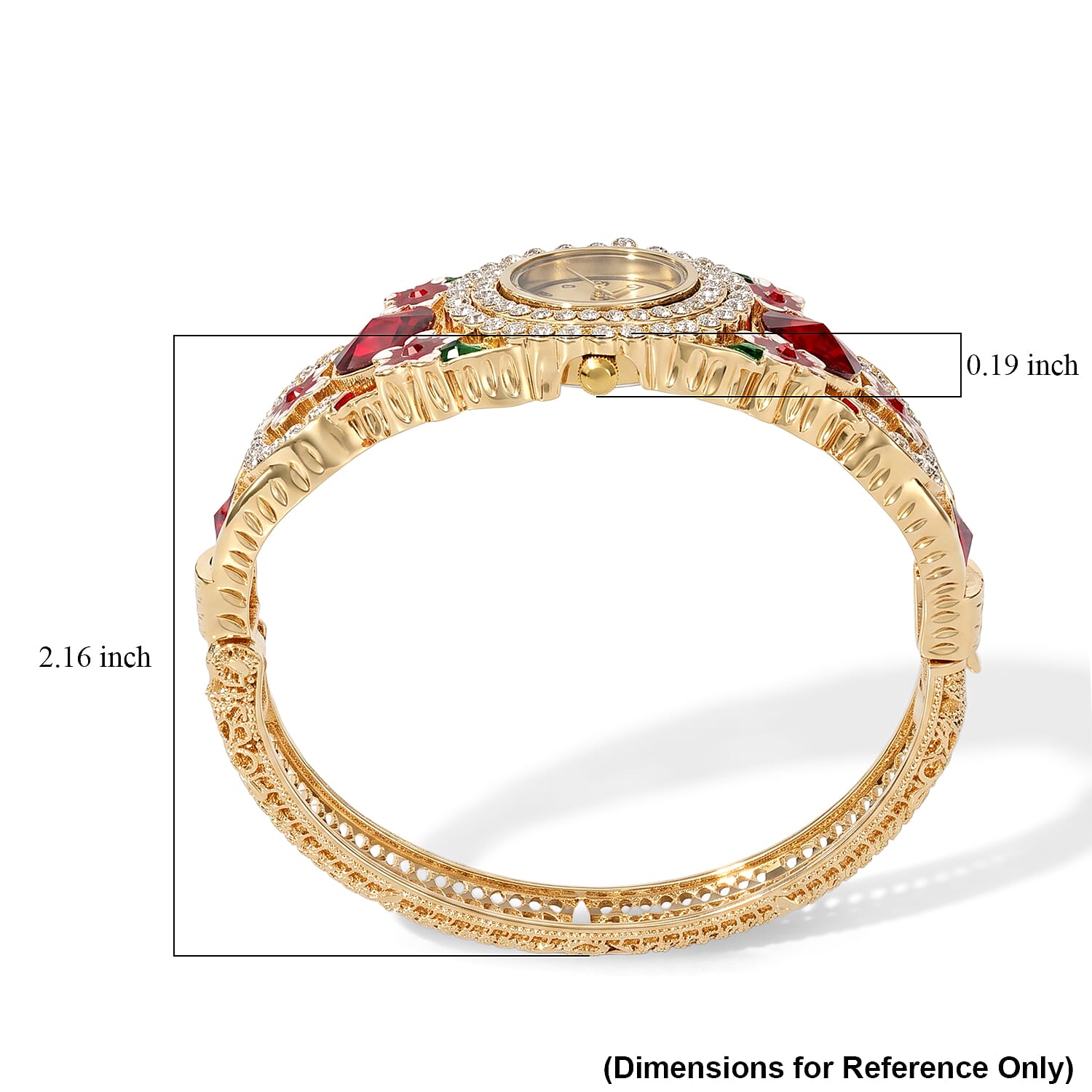 Strada Red Glass, Red Austrian Crystal Multi Color Enameled Floral Bangle Watch in Goldtone