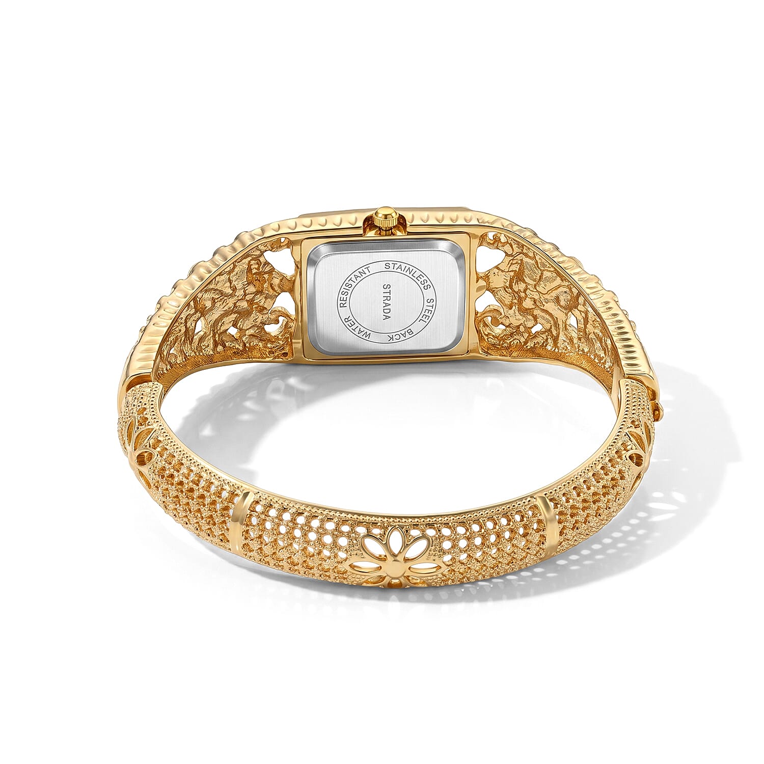 Strada Blue and White Austrian Crystal, Blue Floral Bangle Watch in Goldtone