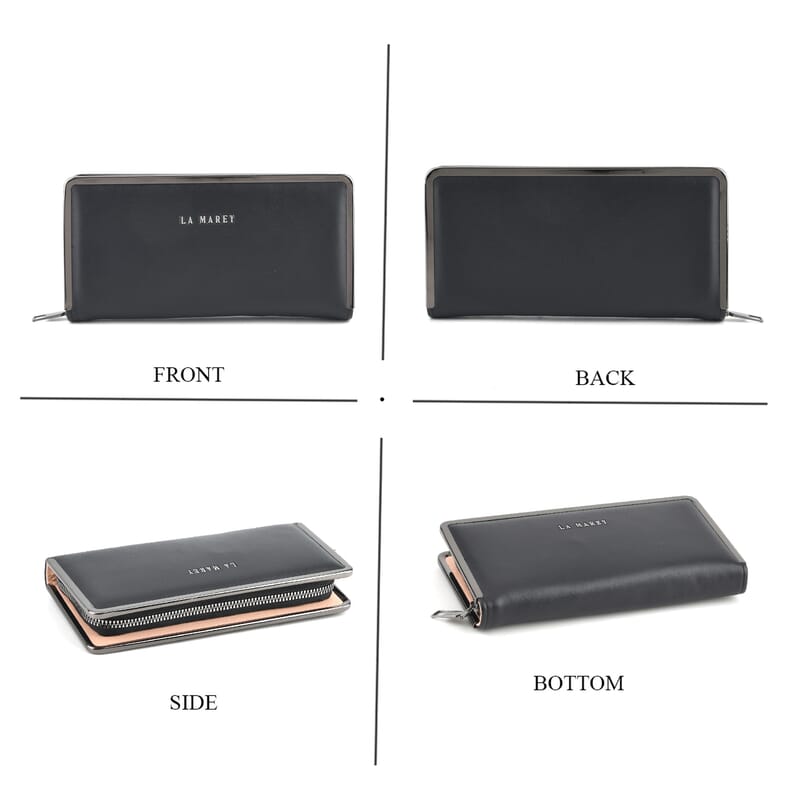 La Marey Set of 2 Black Flower Embossed and Solid Faux Leather RFID Wallet