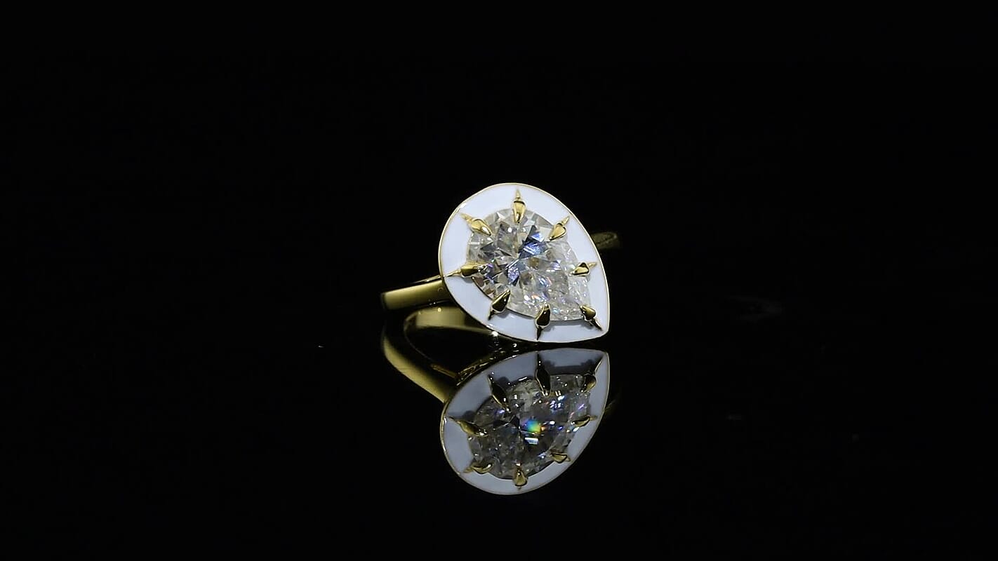 D'Joy Moissanite (Pear 12x8mm) Ring in 18K Vermeil YG Over Sterling Silver (Size 10.0) 3.00 ctw 8676390