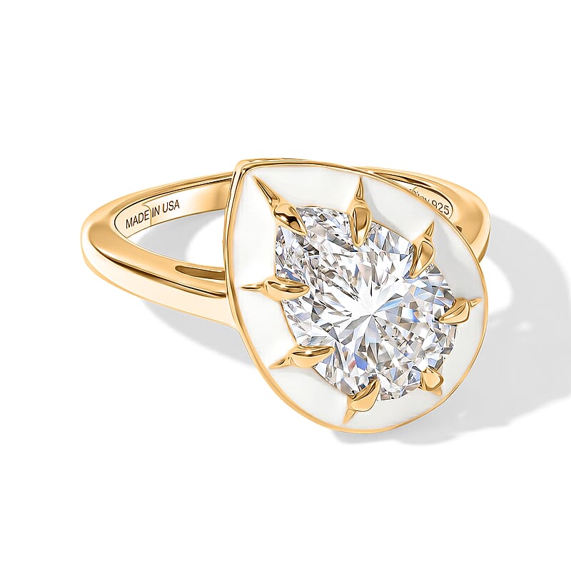 D'Joy Moissanite 3.00 ctw Enameled Ring in 18K Vermeil Yellow Gold Over Sterling Silver (Size 7.0)