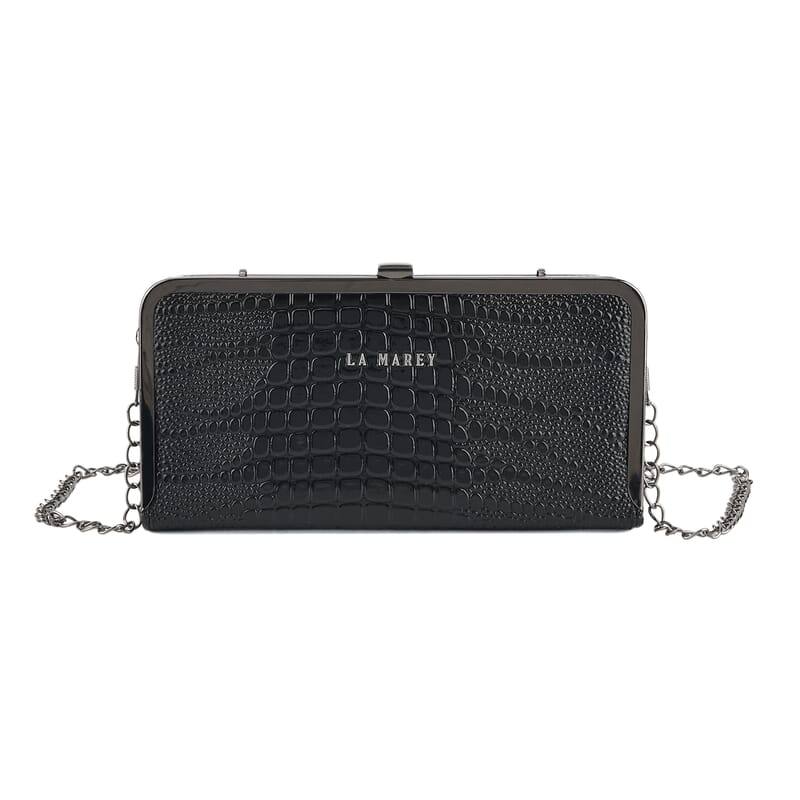 La Marey Black Glossy Crocodile Faux Leather Wallet