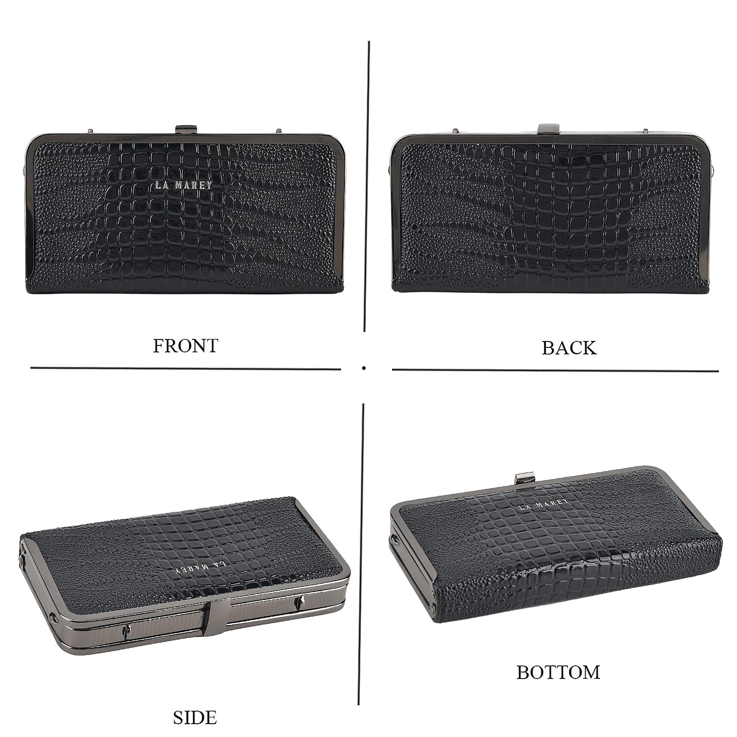 La Marey Black Glossy Crocodile Faux Leather Wallet
