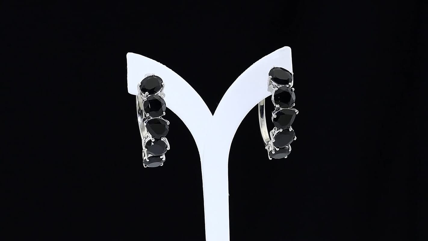EverTrue Thai Black Spinel 20.25 ctw Hoop Earrings in Platinum Bond
