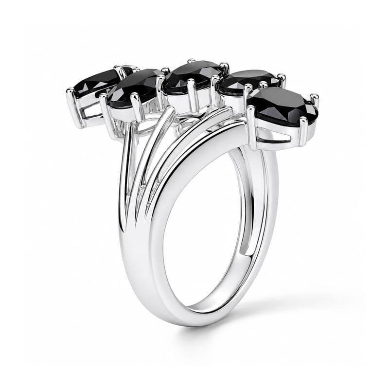 EverTrue Thai Black Spinel 4.90 ctw Royal Wave Ring in Platinum Bond (Size 6.0)