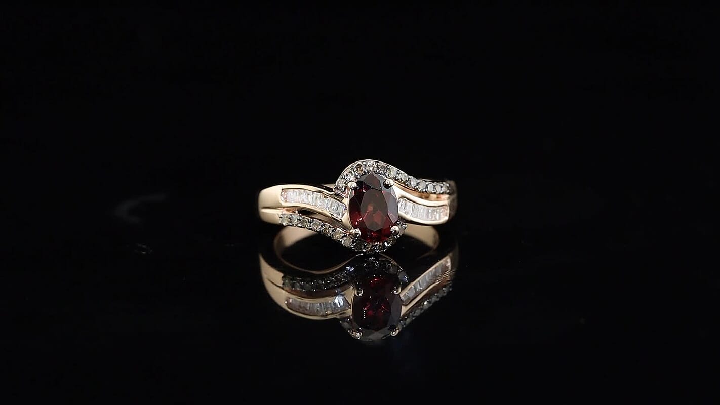 D''Joy AAA Red Zircon and Champagne and White Diamond 1.30 ctw Ring in 18K Vermeil Rose Gold Over Sterling Silver (Size 10.0)