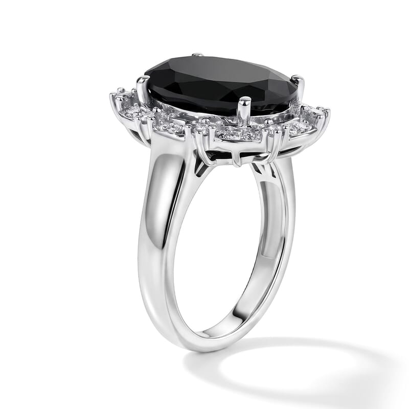 EverTrue Thai Black Spinel and Moissanite 7.65 ctw Crowned Midnight Ring in Platinum Bond (Size 6.0)